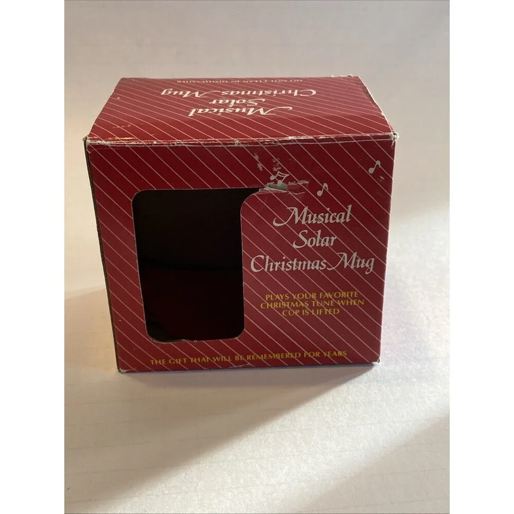 Vintage Christmas Solar Activated Coffee Cup Mug Musical Large Bell Graphic Box